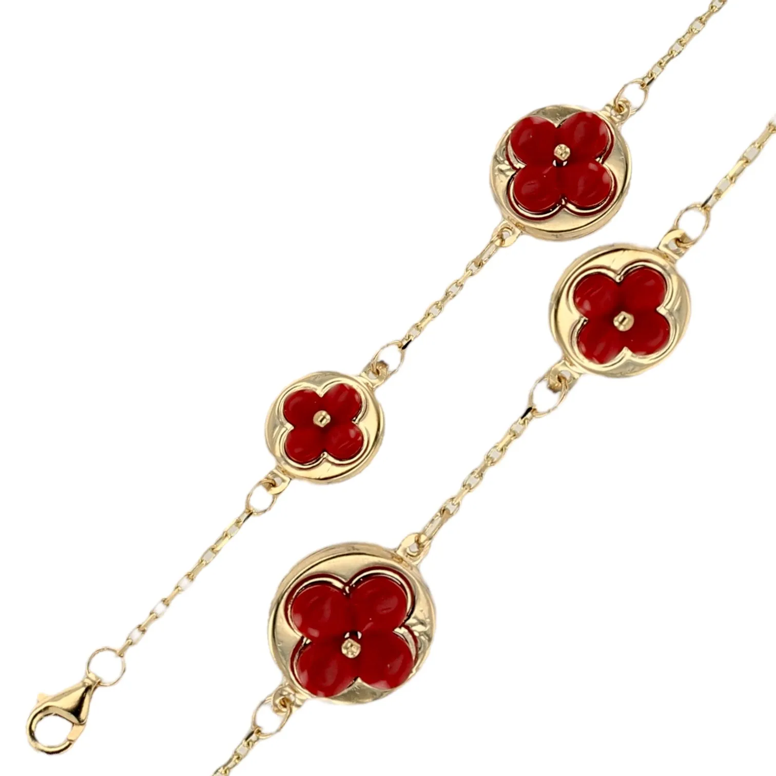 14K Yellow gold red trebol bracelet-VB02