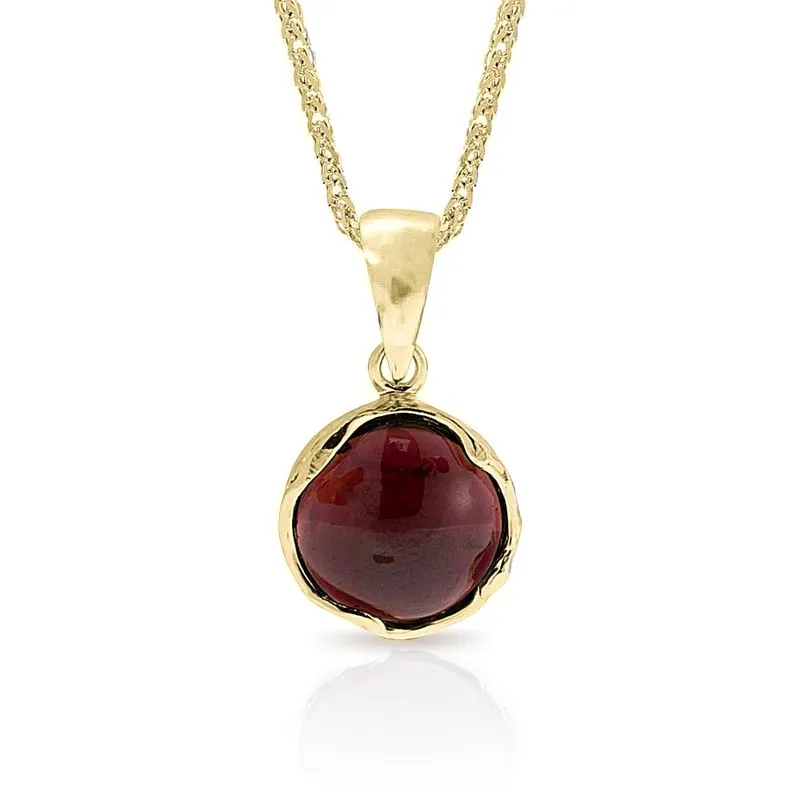 14K Yellow Gold Round Red Garnet 12mm Pendant