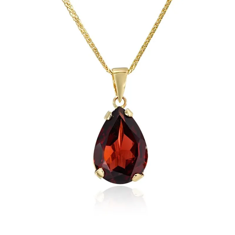 14K Yellow Gold Teardrop Red Garnet 7X10mm Pendant