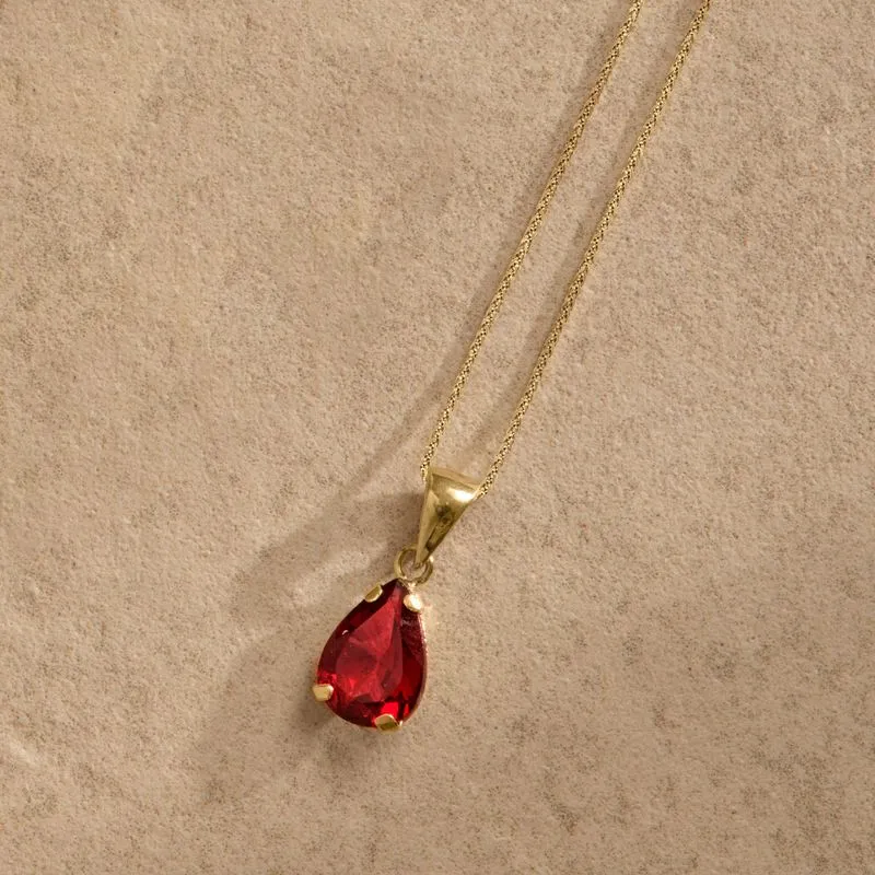 14K Yellow Gold Teardrop Red Garnet 7X10mm Pendant