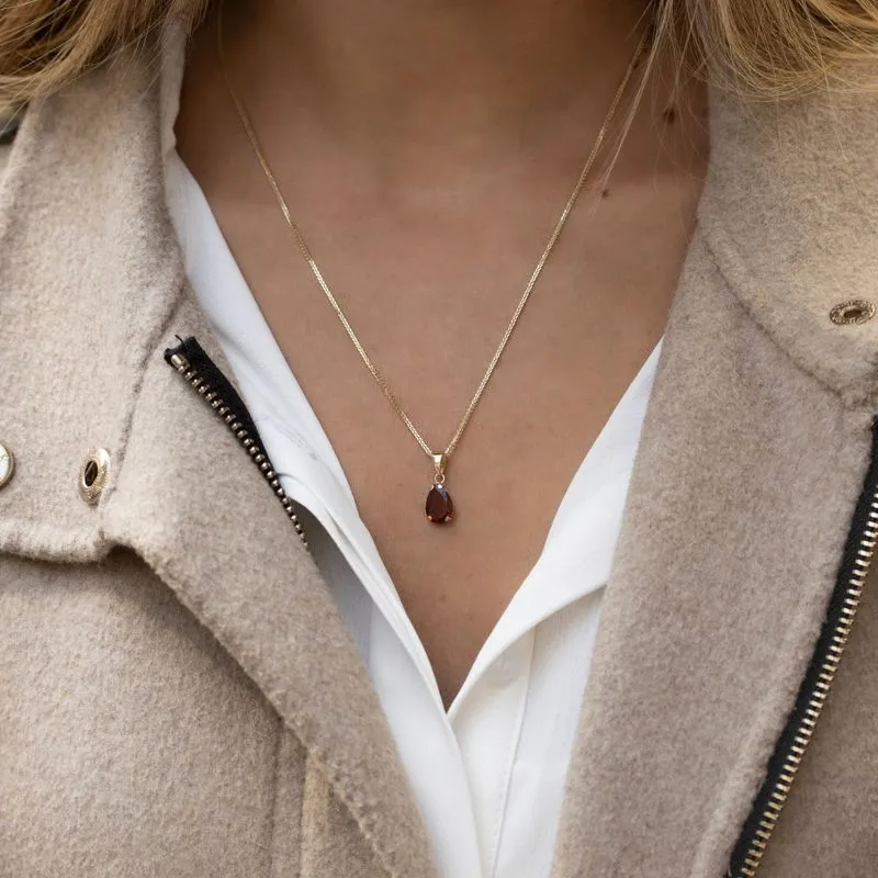 14K Yellow Gold Teardrop Red Garnet 7X10mm Pendant