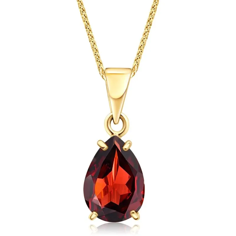 14K Yellow Gold Teardrop Red Garnet 7X10mm Pendant