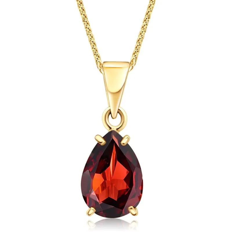 14K Yellow Gold Teardrop Red Garnet 7X10mm Pendant