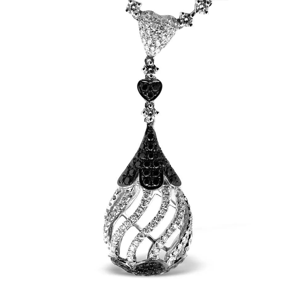 18K White Gold Necklace with Black and White Diamonds 3.32