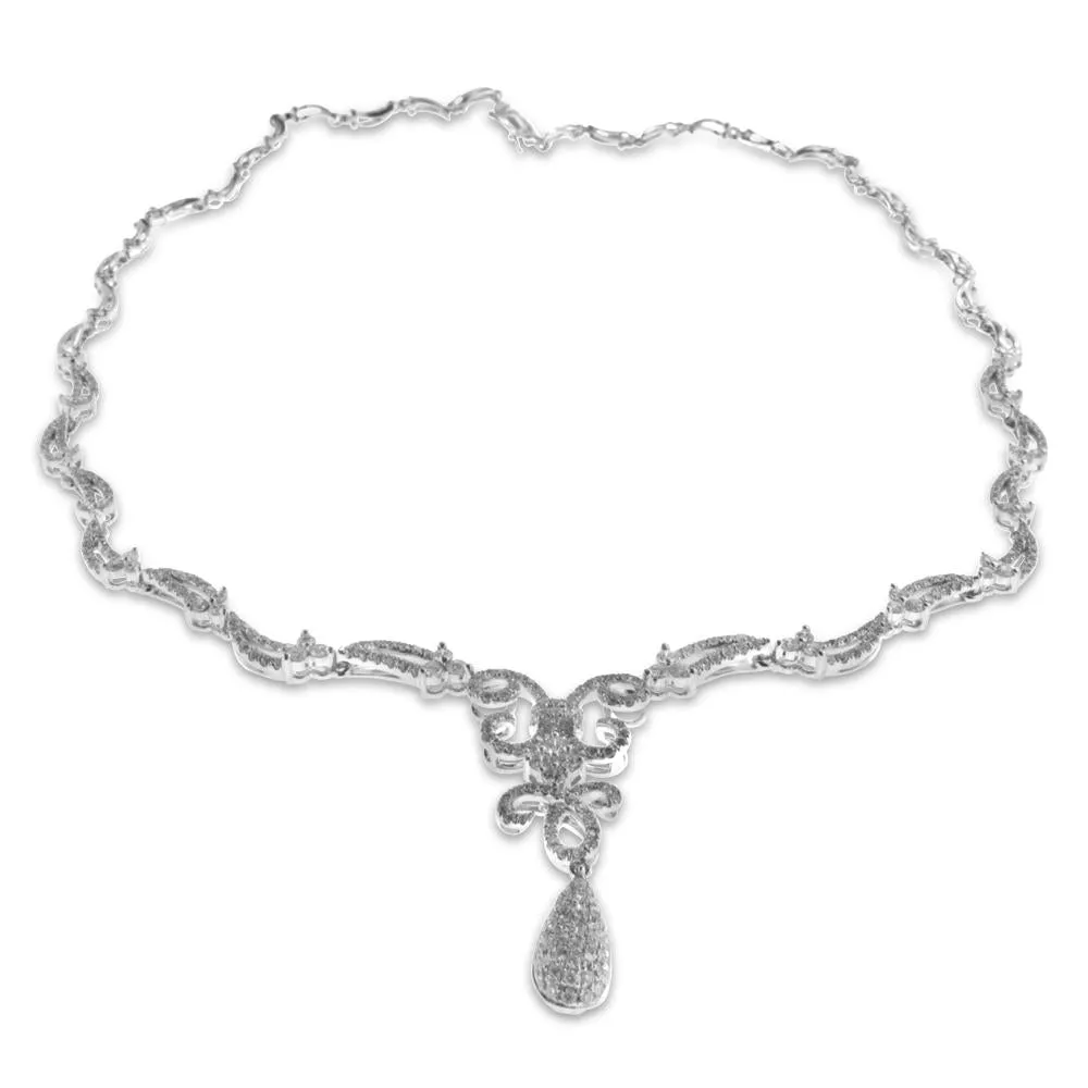 18K White Gold Necklace with Round Cut Diamonds 4.00CT