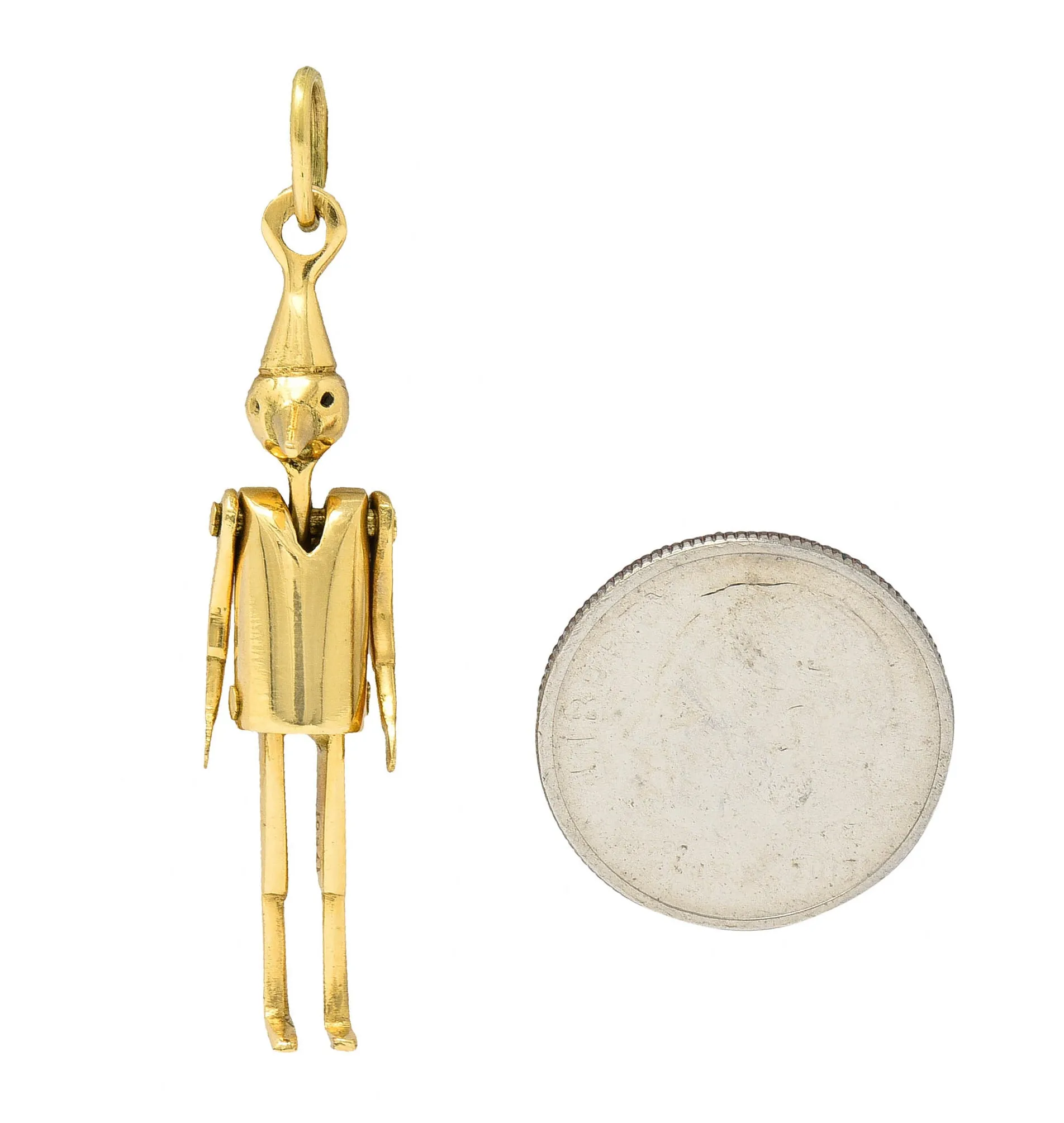 1940's Retro 18 Karat Gold Articulated Pinocchio Charm