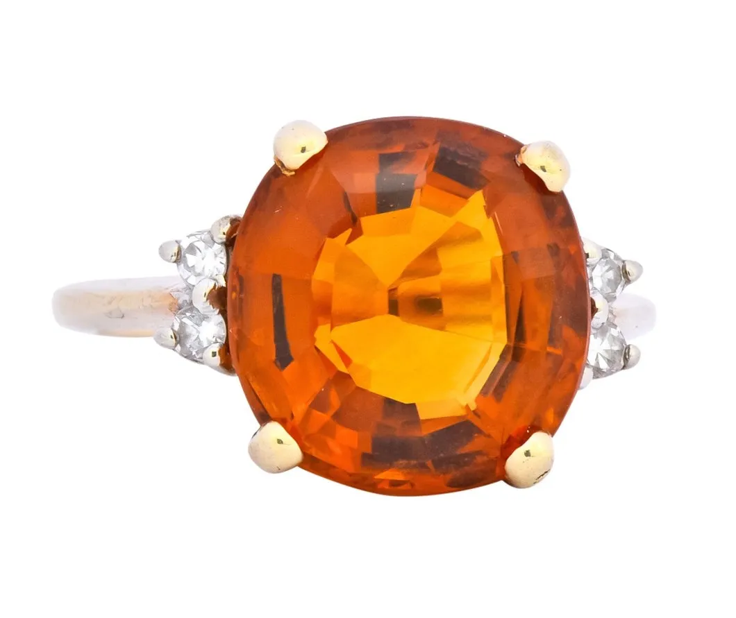 1940's Retro 4.65 CTW Citrine Diamond 14 Karat Gold Cocktail Ring