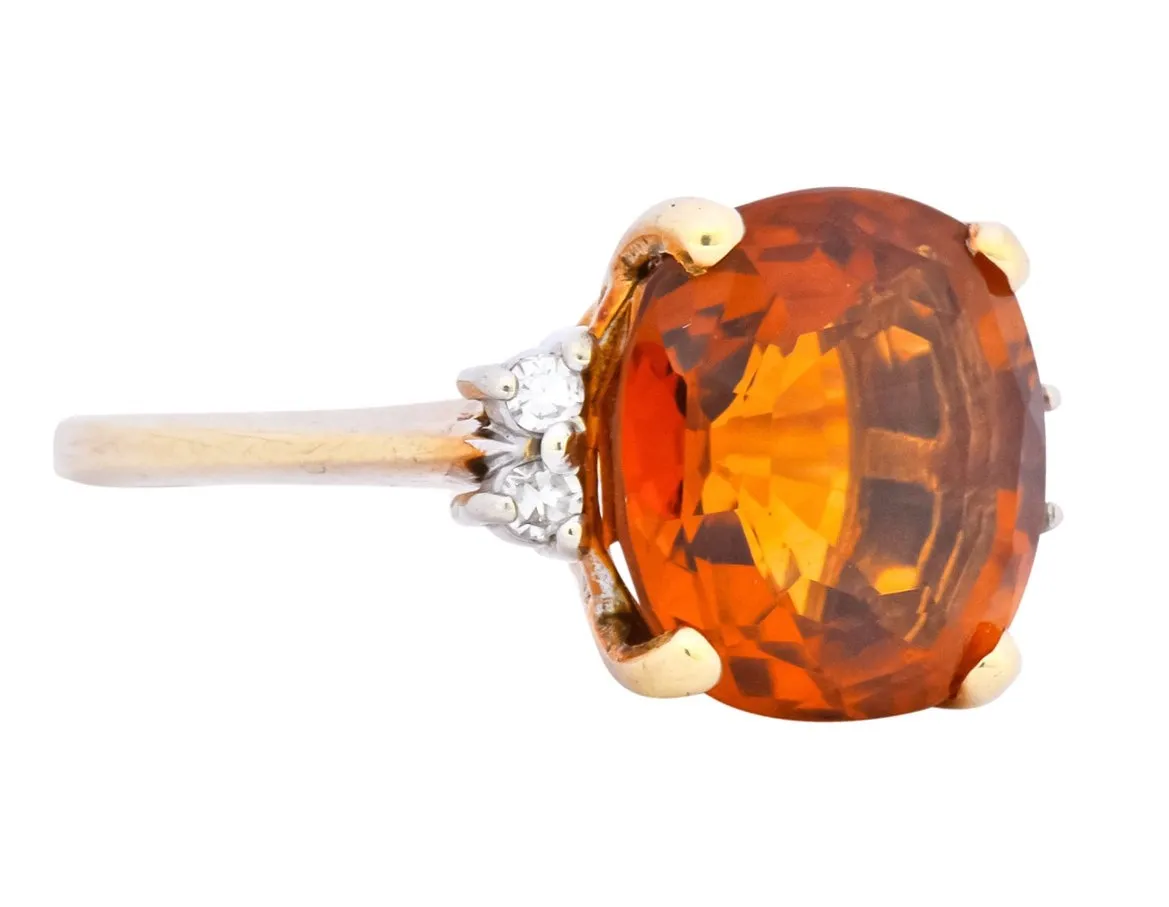 1940's Retro 4.65 CTW Citrine Diamond 14 Karat Gold Cocktail Ring