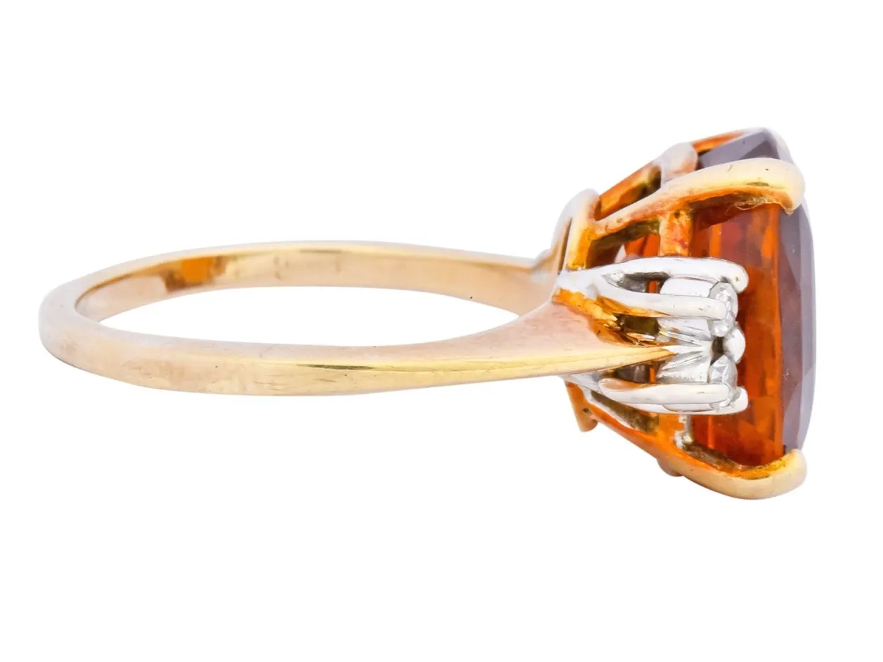 1940's Retro 4.65 CTW Citrine Diamond 14 Karat Gold Cocktail Ring