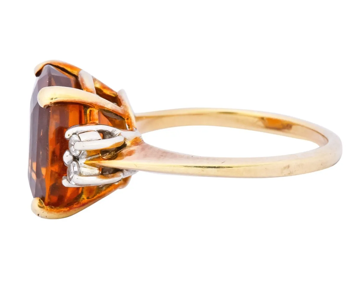 1940's Retro 4.65 CTW Citrine Diamond 14 Karat Gold Cocktail Ring