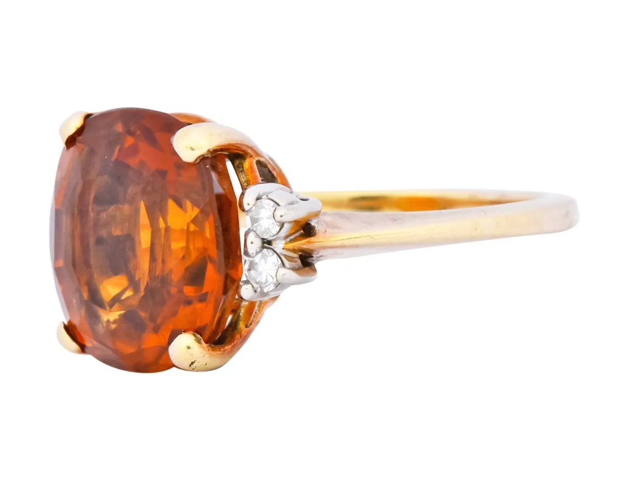 1940's Retro 4.65 CTW Citrine Diamond 14 Karat Gold Cocktail Ring