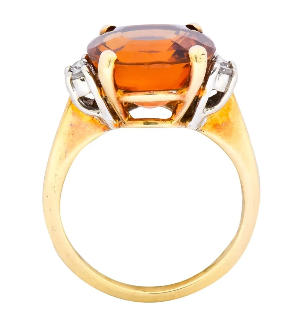 1940's Retro 4.65 CTW Citrine Diamond 14 Karat Gold Cocktail Ring