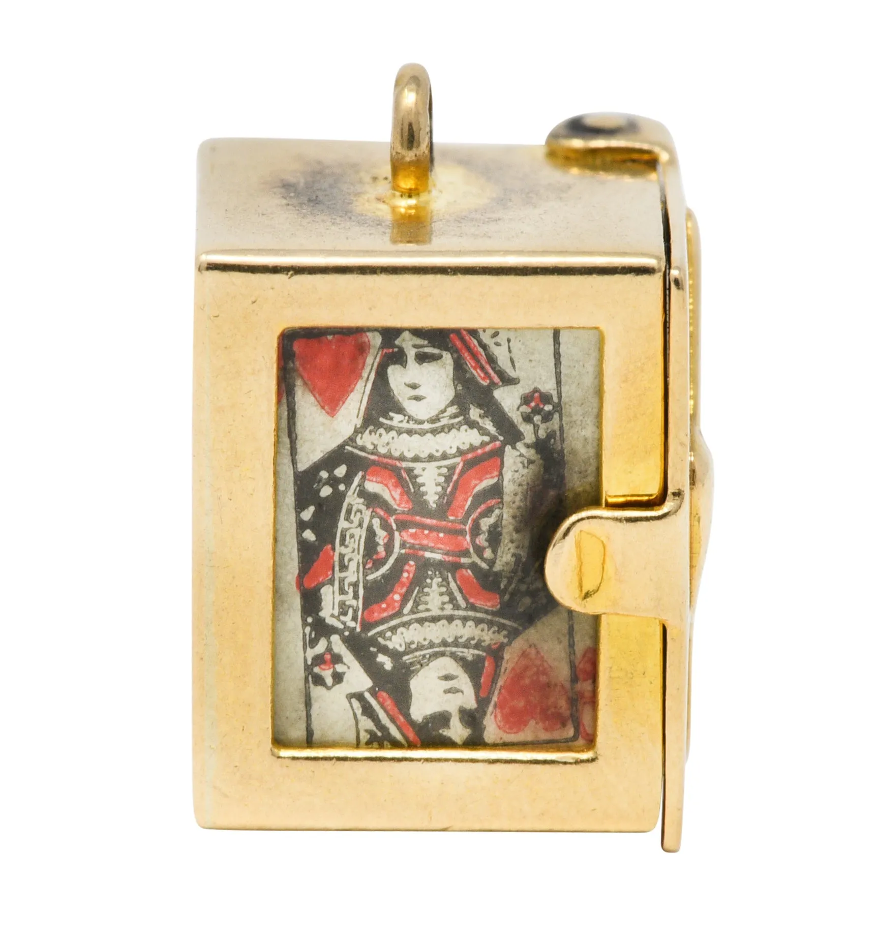 1940's Retro Enamel 14 Karat Gold Card Box & Cards Charm