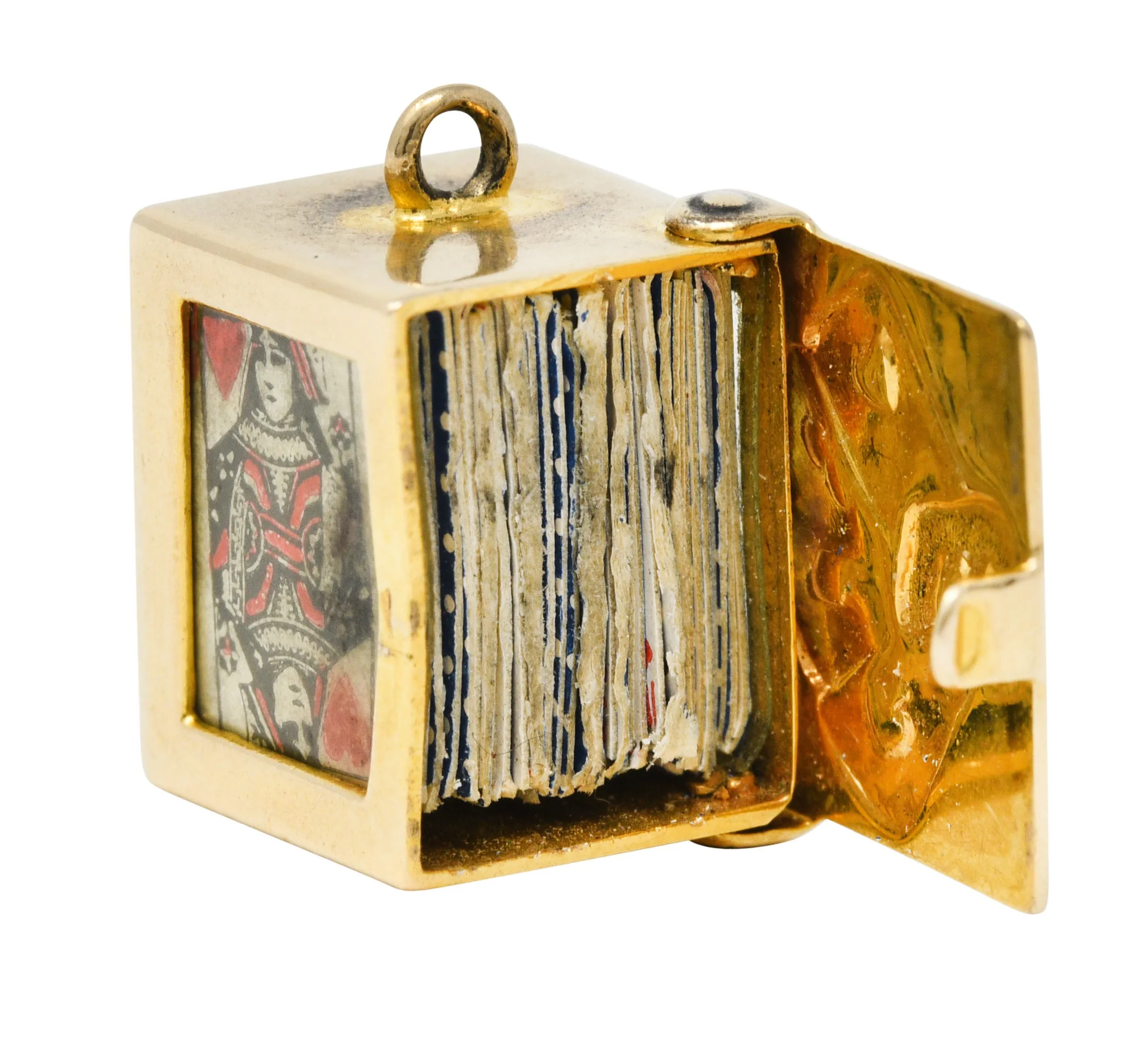 1940's Retro Enamel 14 Karat Gold Card Box & Cards Charm