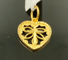 22k Pendant Solid Gold Religious Heart Shape Christianity floral Design P3298