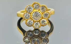 22k Ring Solid Gold ELEGANT Charm Floral Stone Band SIZE 8 RESIZABLE r2111