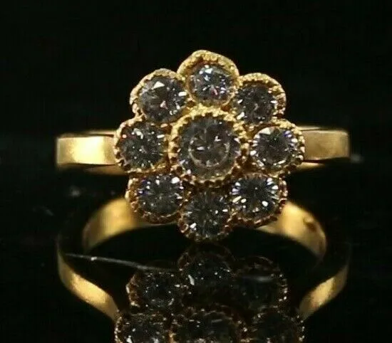 22k Ring Solid Gold ELEGANT Charm Floral Stone Band SIZE 8 RESIZABLE r2111