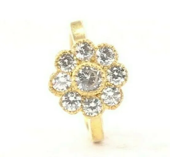 22k Ring Solid Gold ELEGANT Charm Floral Stone Band SIZE 8 RESIZABLE r2111