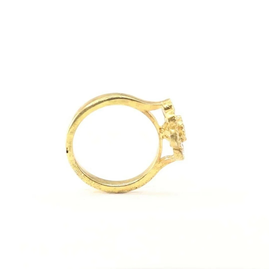 22k Ring Solid Gold ELEGANT Charm Floral Stone Band SIZE 8 RESIZABLE r2111