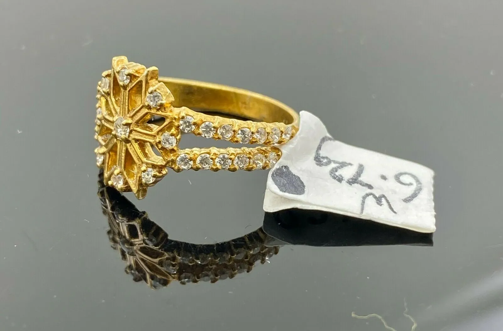 22k Ring Solid Gold ELEGANT Charm Ladies Floral Band SIZE 7 RESIZABLE r2120