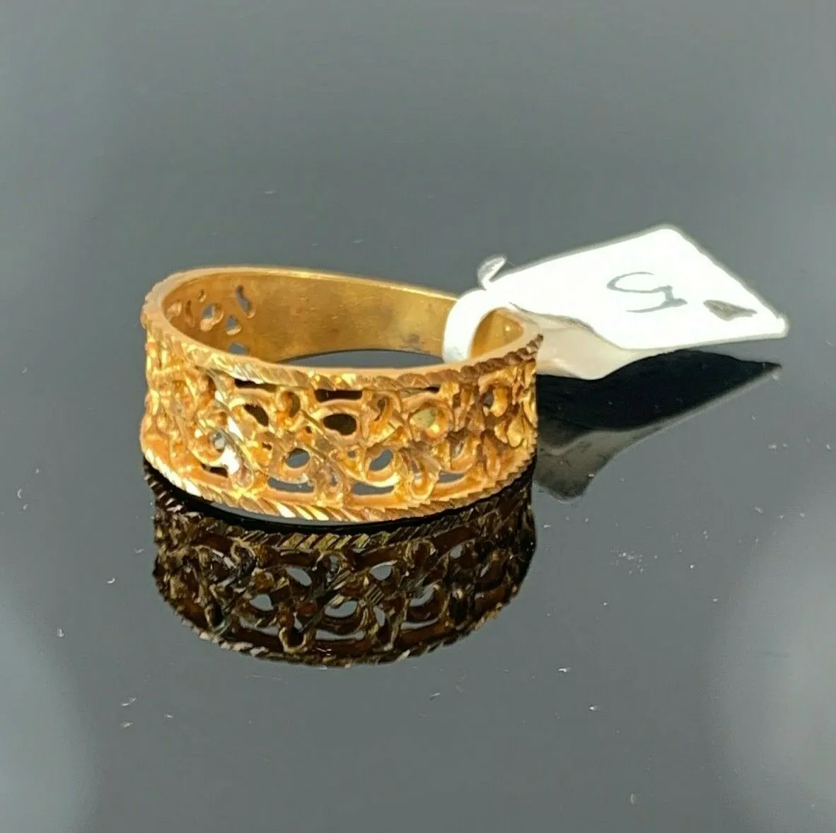 22k Ring Solid Gold ELEGANT Charm Ladies Floral Band SIZE 7 RESIZABLE r2339z