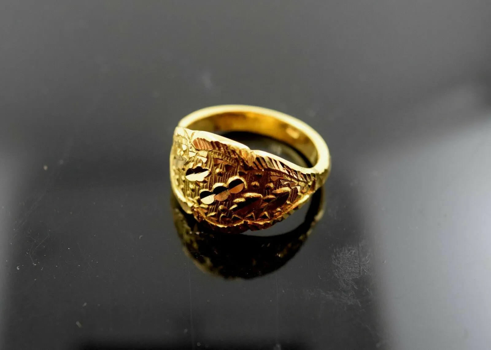 22k RIng Solid Gold ELEGANT Ring Modern Floral Design RESIZABLE size 9 mf