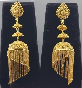 22K Solid Gold Designer Jhumki Long Earrings E2220111