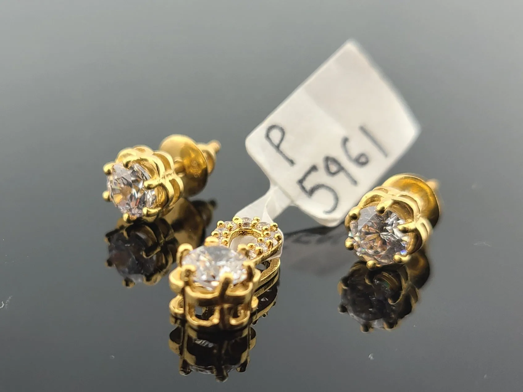 22K Solid Gold Floral Zircon Pendant Set P5961