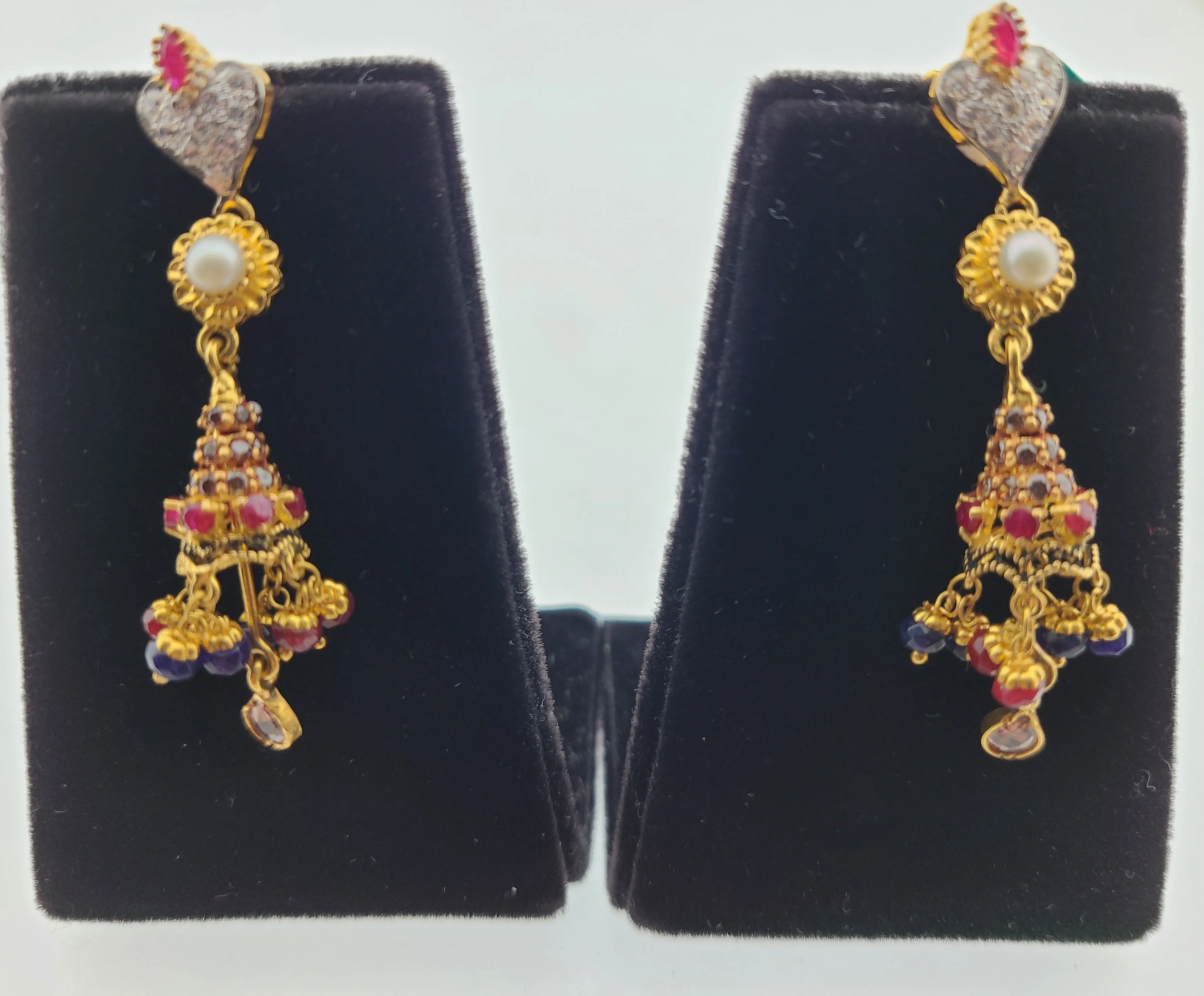 22K Solid Gold Zircon Long Earrings E22197