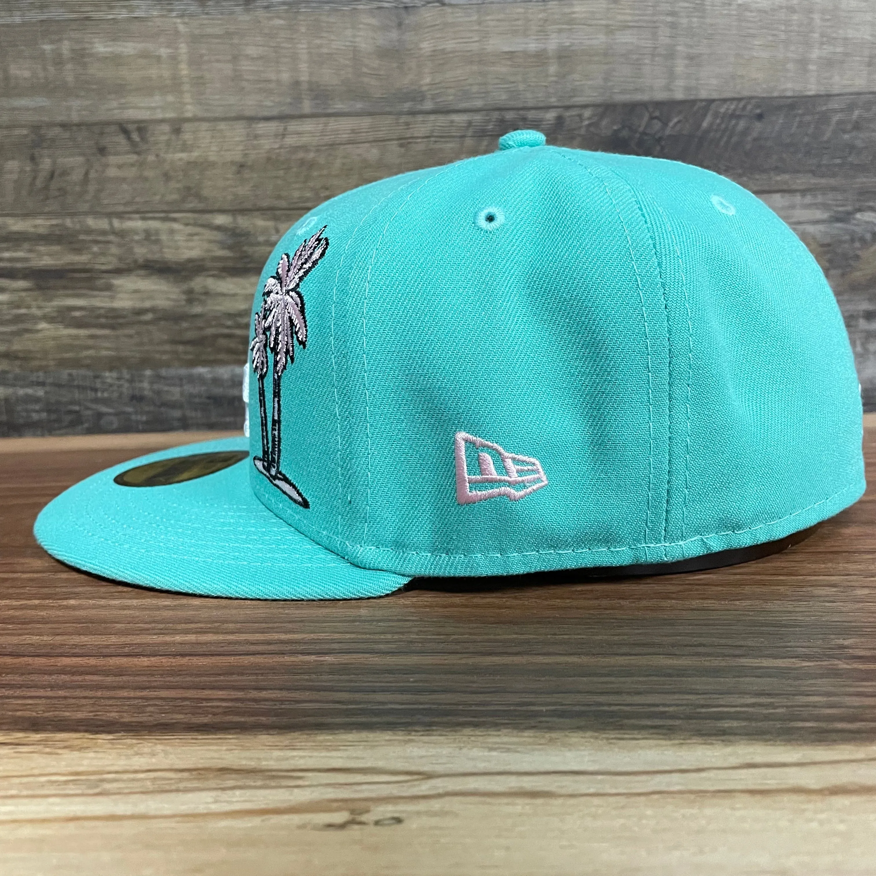 50th Anniversary Los Angeles Dodgers Palm Tree Pink Bottom Side Patch 5950 Fitted | Mint Flamingo