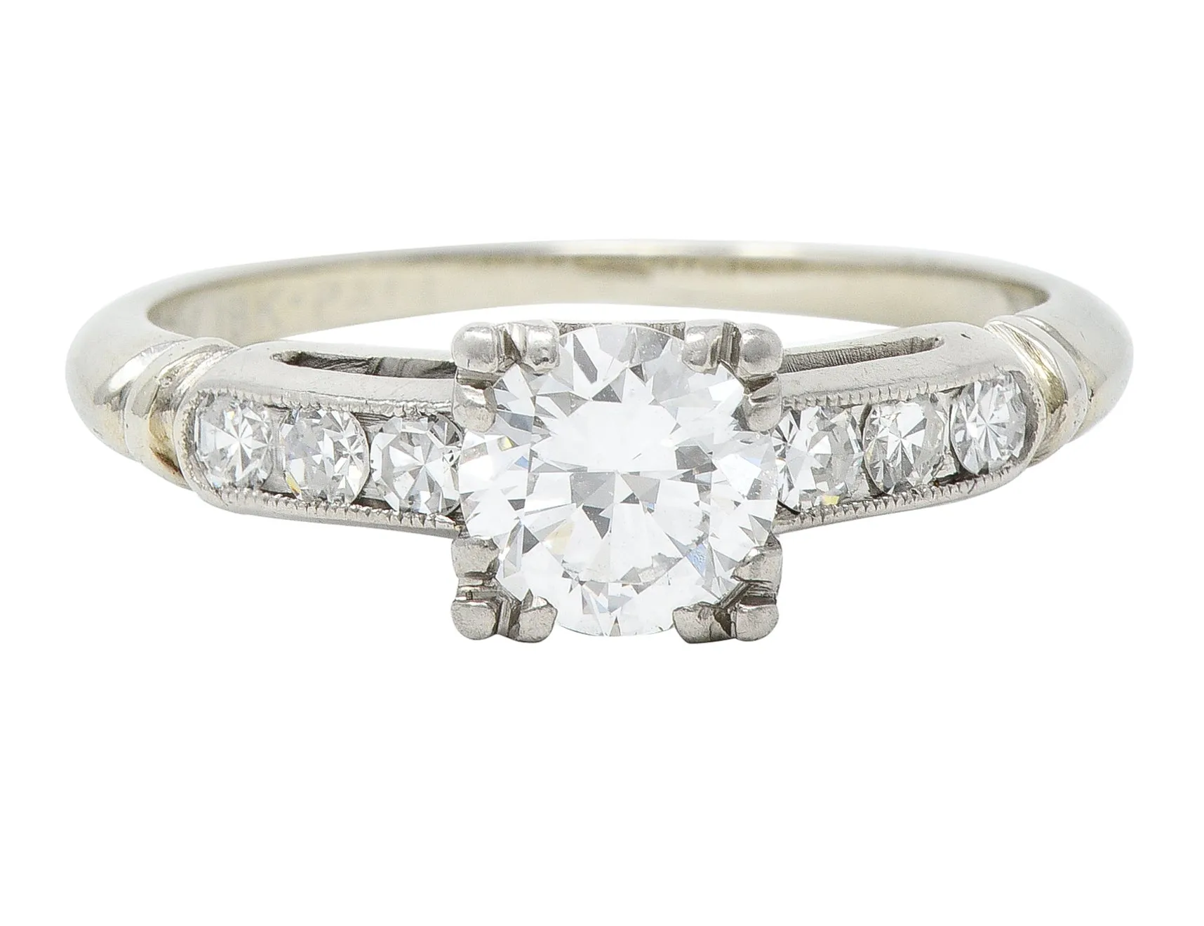 Abel Bros & Co. Retro 1.03 CTW Transitional Cut Diamond 18 Karat White Gold Square Form Notched Vintage Engagement Ring