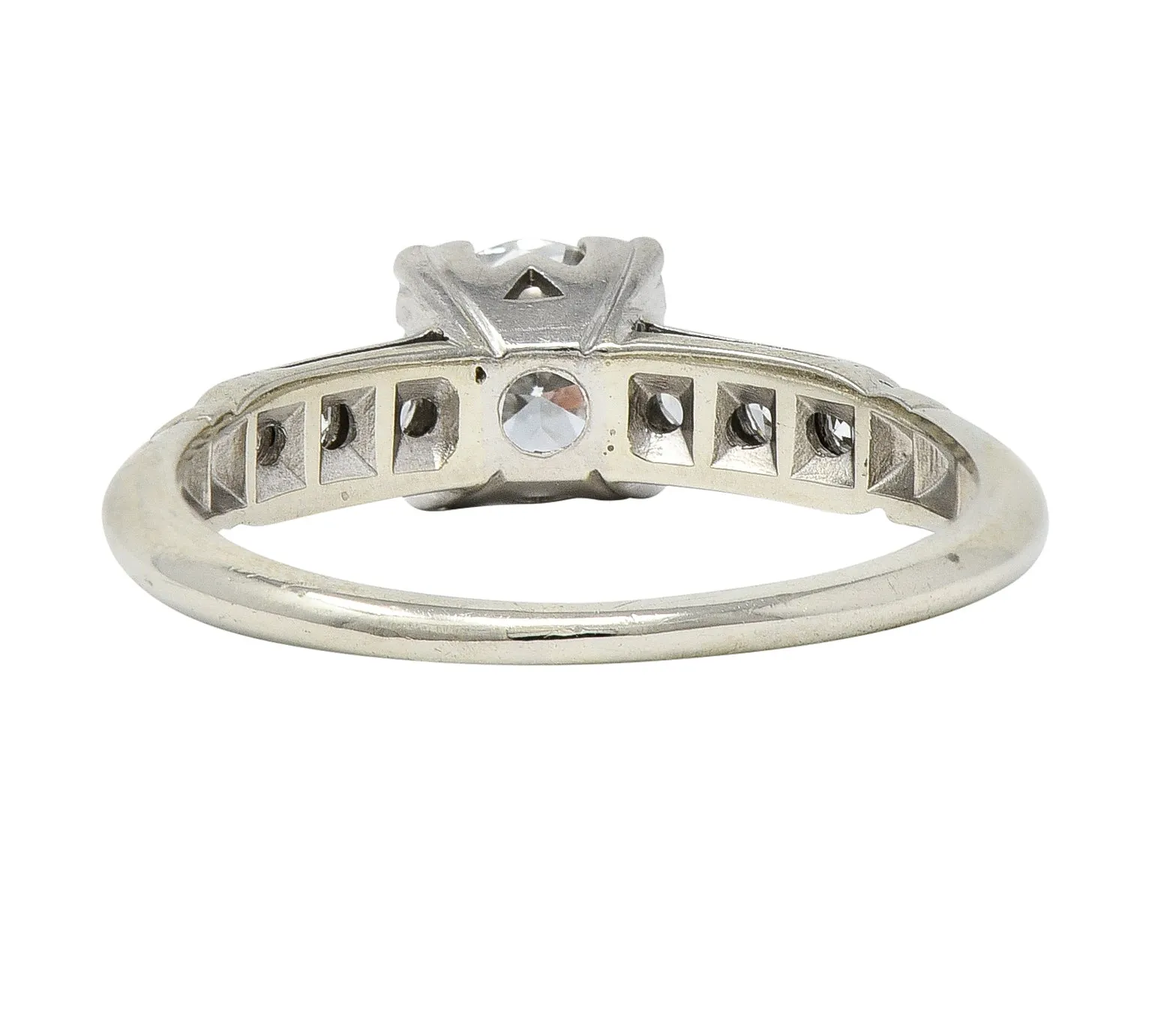 Abel Bros & Co. Retro 1.03 CTW Transitional Cut Diamond 18 Karat White Gold Square Form Notched Vintage Engagement Ring