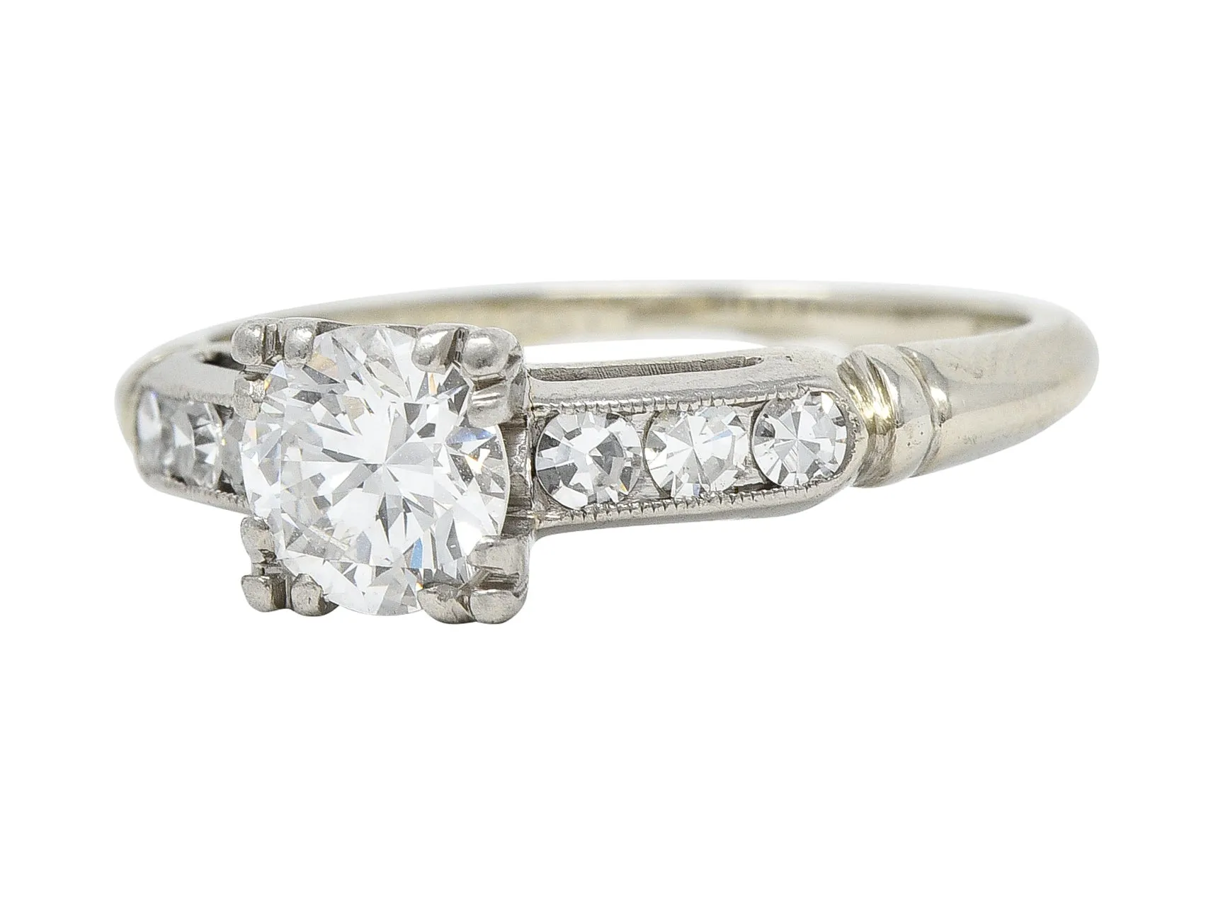 Abel Bros & Co. Retro 1.03 CTW Transitional Cut Diamond 18 Karat White Gold Square Form Notched Vintage Engagement Ring