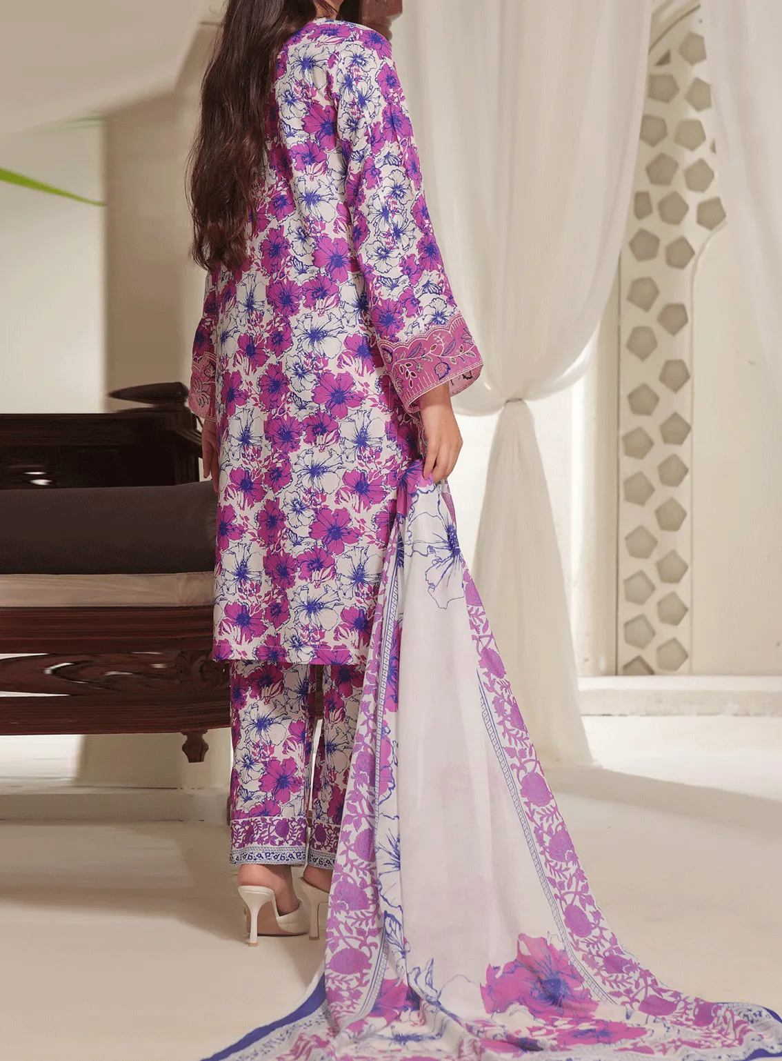 Aiza & Momina By VS Textile Embroidered Cambric Unstitched 3 Piece Suit - VS23AMC 02