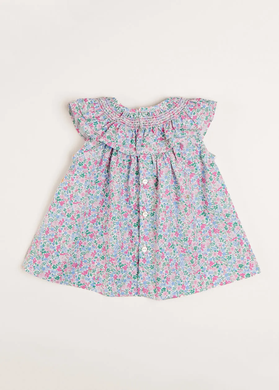 Amelia Floral Print Smock Detail Sleeveless Blouse in Pink (3-10yrs)