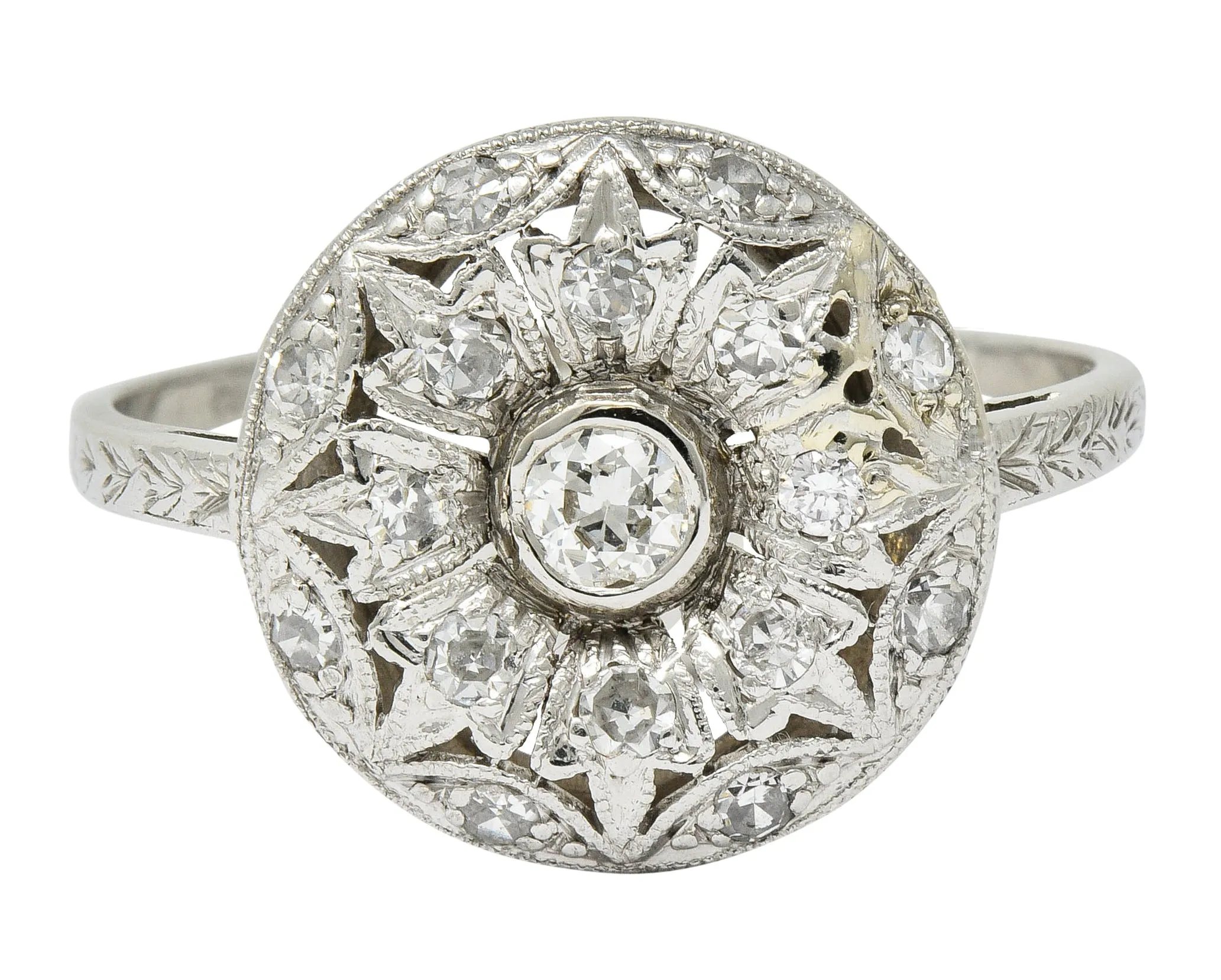 Art Deco 0.45 CTW Diamond Platinum Floral Dinner Ring