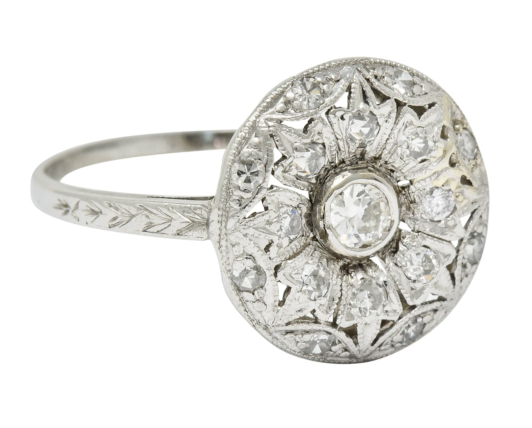 Art Deco 0.45 CTW Diamond Platinum Floral Dinner Ring