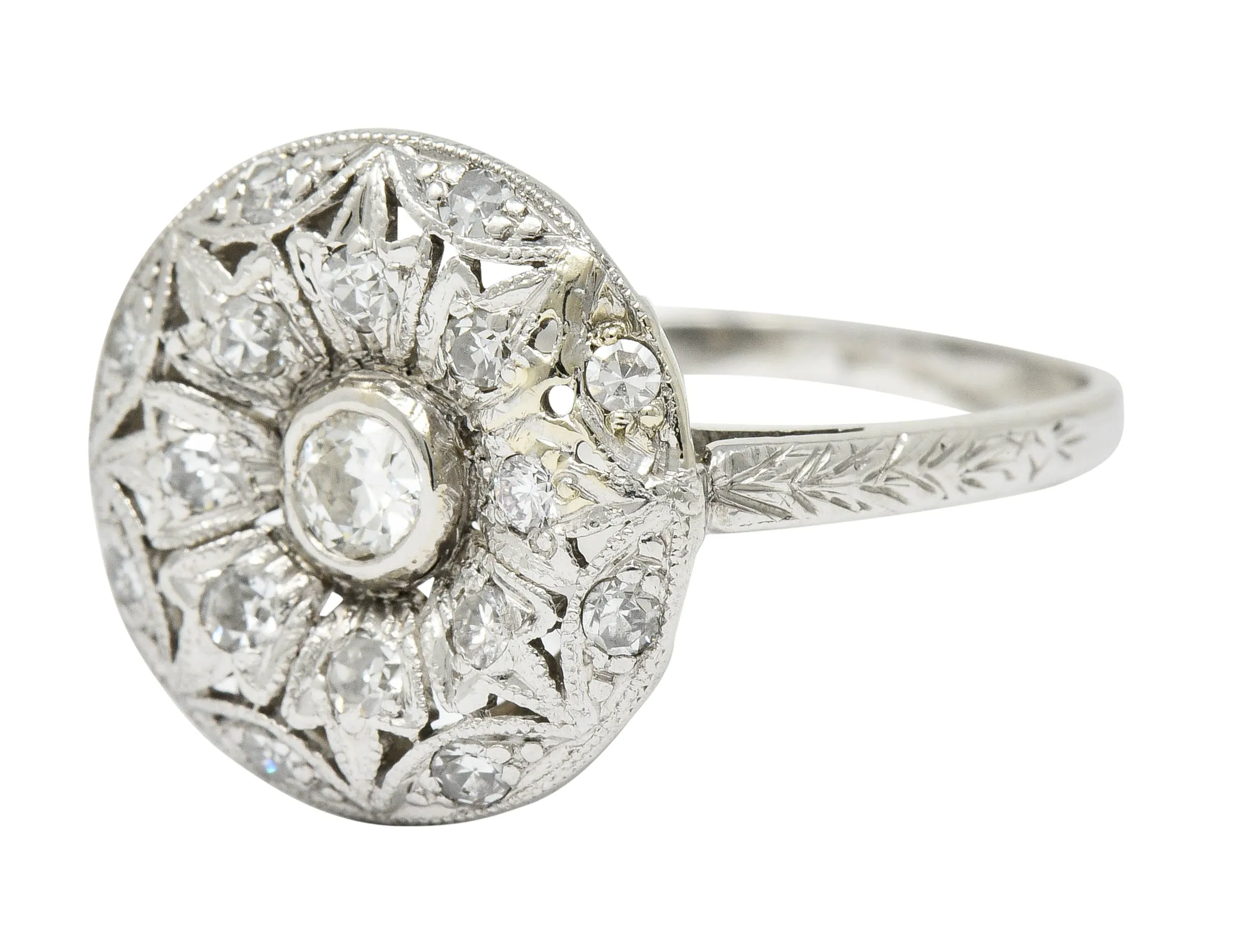 Art Deco 0.45 CTW Diamond Platinum Floral Dinner Ring