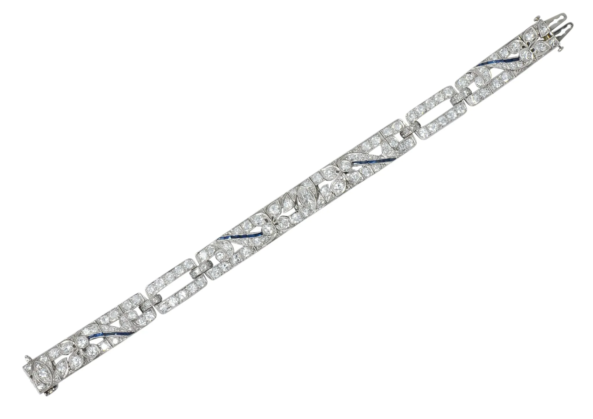 Art Deco 9.58 CTW Diamond Sapphire Platinum Floral Bracelet