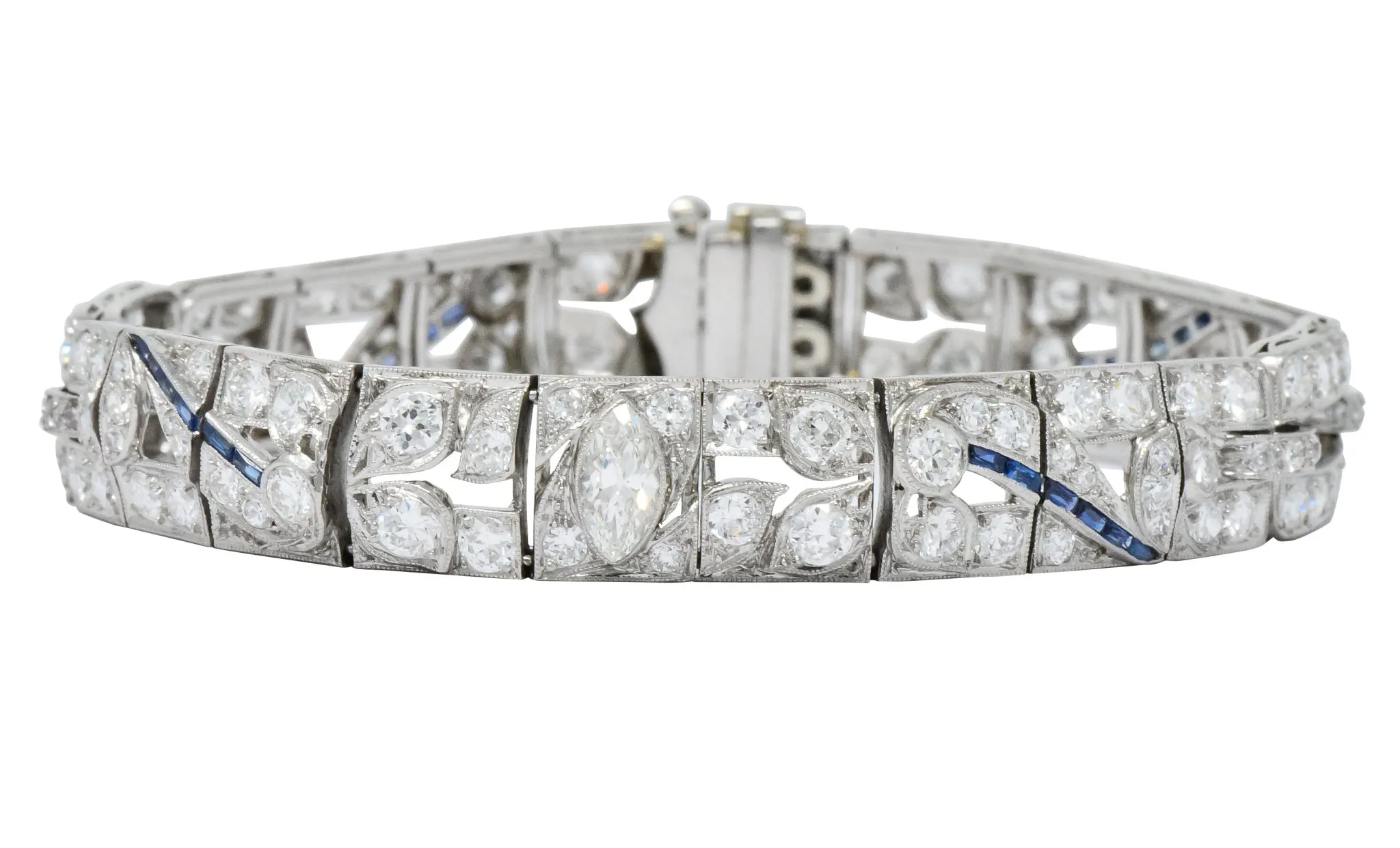 Art Deco 9.58 CTW Diamond Sapphire Platinum Floral Bracelet