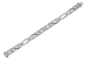 Art Deco 9.58 CTW Diamond Sapphire Platinum Floral Bracelet