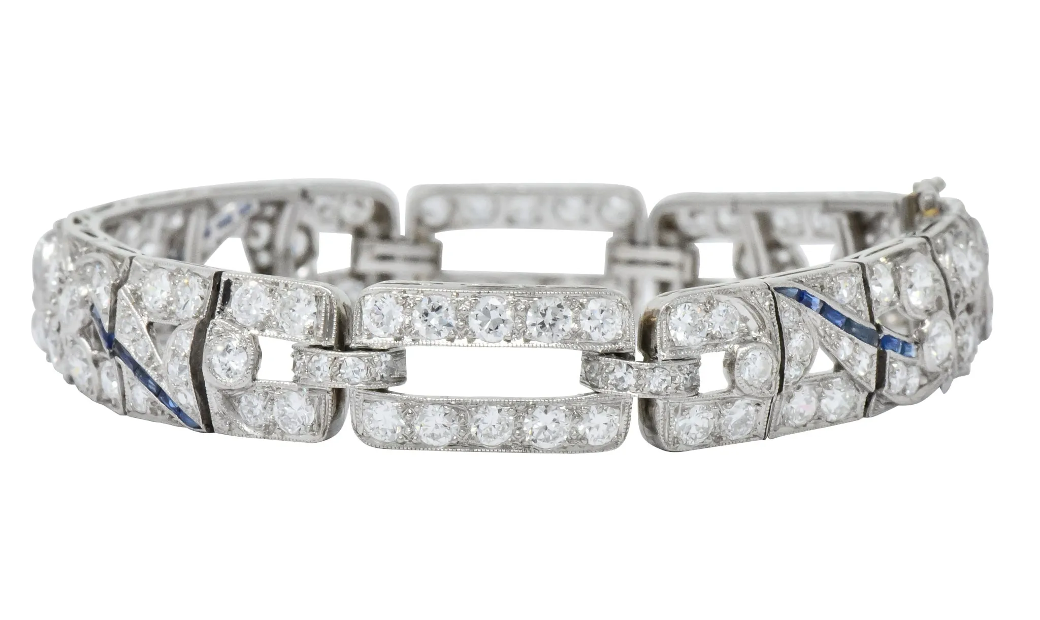 Art Deco 9.58 CTW Diamond Sapphire Platinum Floral Bracelet