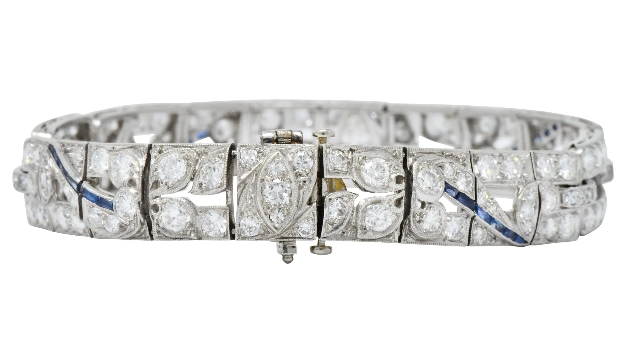 Art Deco 9.58 CTW Diamond Sapphire Platinum Floral Bracelet