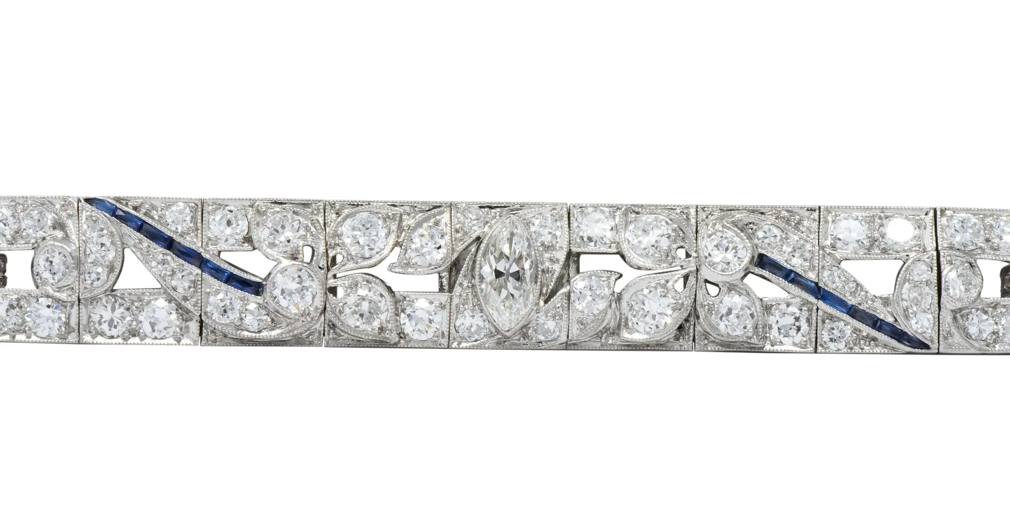 Art Deco 9.58 CTW Diamond Sapphire Platinum Floral Bracelet