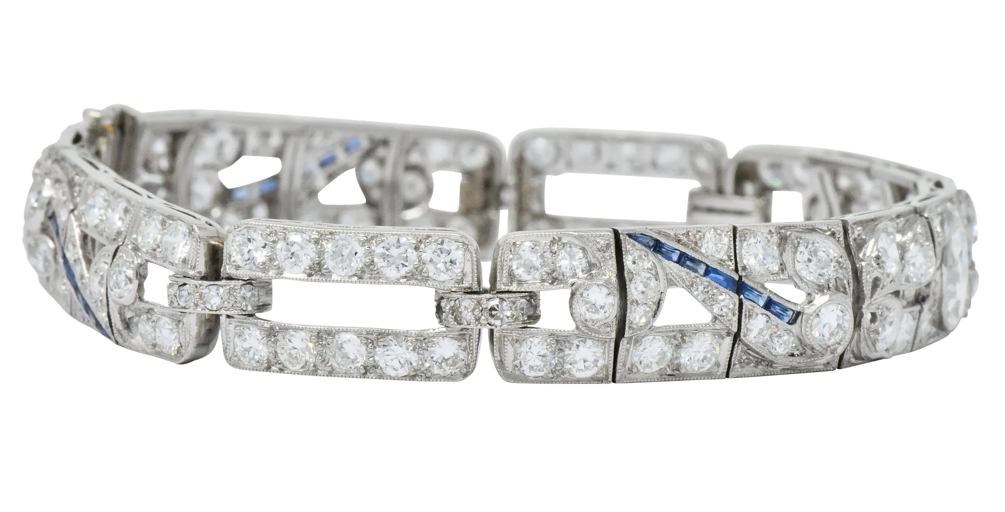 Art Deco 9.58 CTW Diamond Sapphire Platinum Floral Bracelet