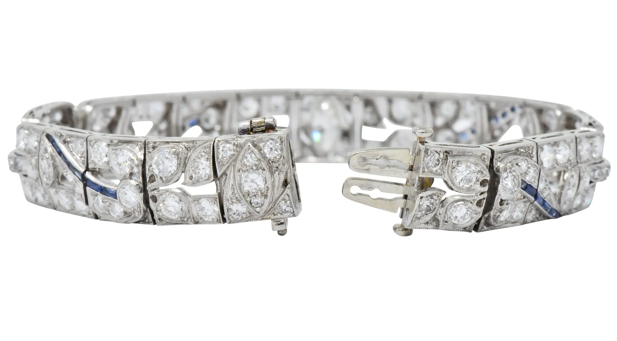 Art Deco 9.58 CTW Diamond Sapphire Platinum Floral Bracelet