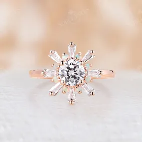 Art Deco Round Cut Moissanite Floral Engagement Ring Rose Gold