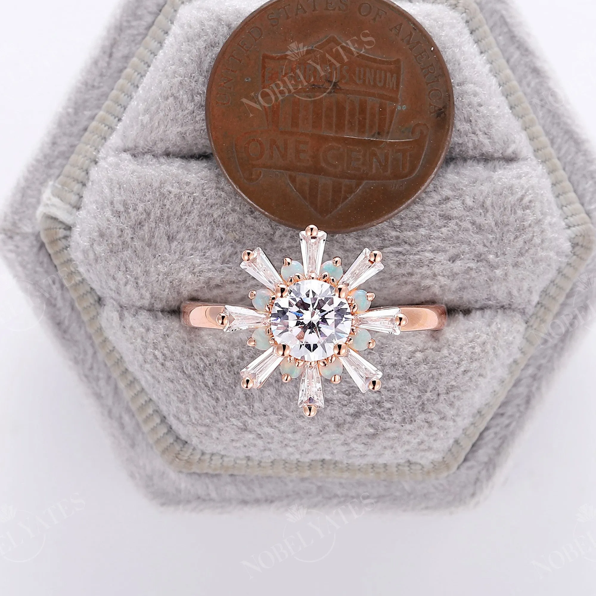 Art Deco Round Cut Moissanite Floral Engagement Ring Rose Gold