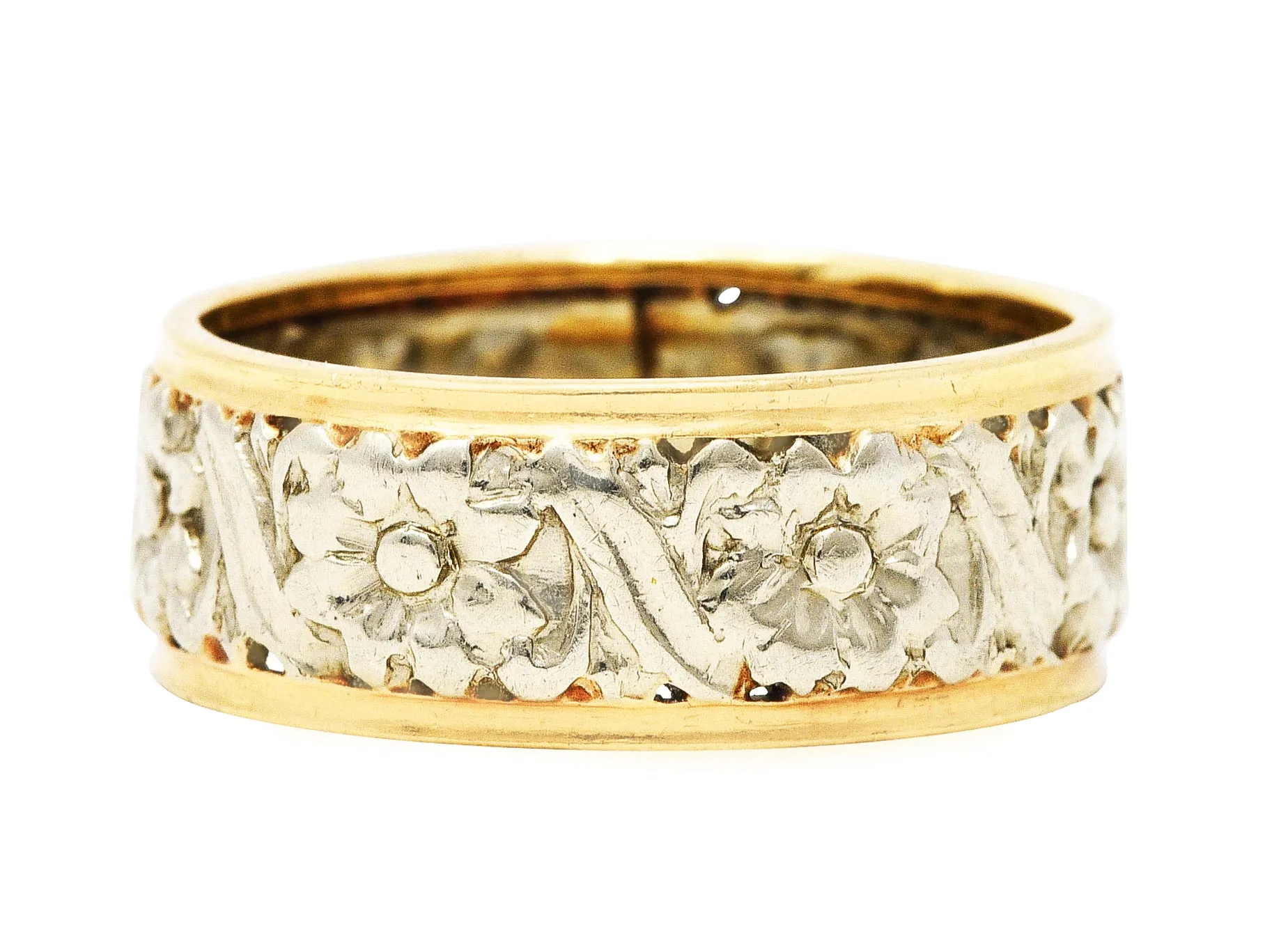 Art Nouveau Two-Tone 14 Karat Gold Floral Band Ring