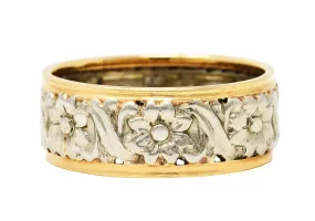 Art Nouveau Two-Tone 14 Karat Gold Floral Band Ring